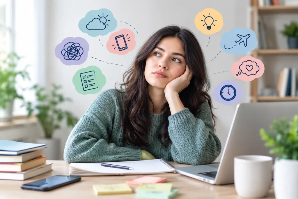 Inattentive ADHD formerly known as ADD image showing difficulty with focus, attention, and organisation during daily tasks